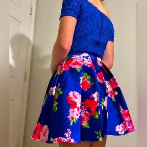 Blue Floral Two Piece Cocktail Dress